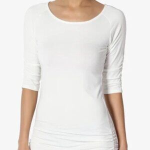 White or black knit ruched sides & sleeves Tunic tee dress